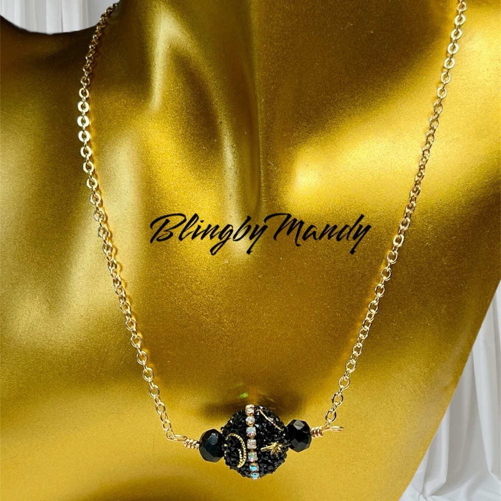 Gold and Black Necklace-handcrafted